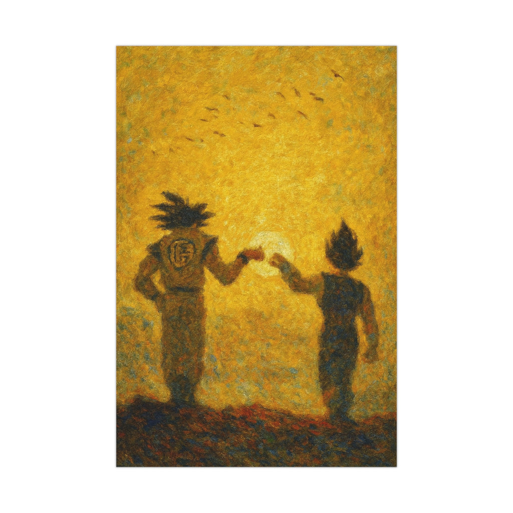 Saiyan Duo Wall Art – Legendary Warriors Fist Bump Poster | Anime Room Decor Print