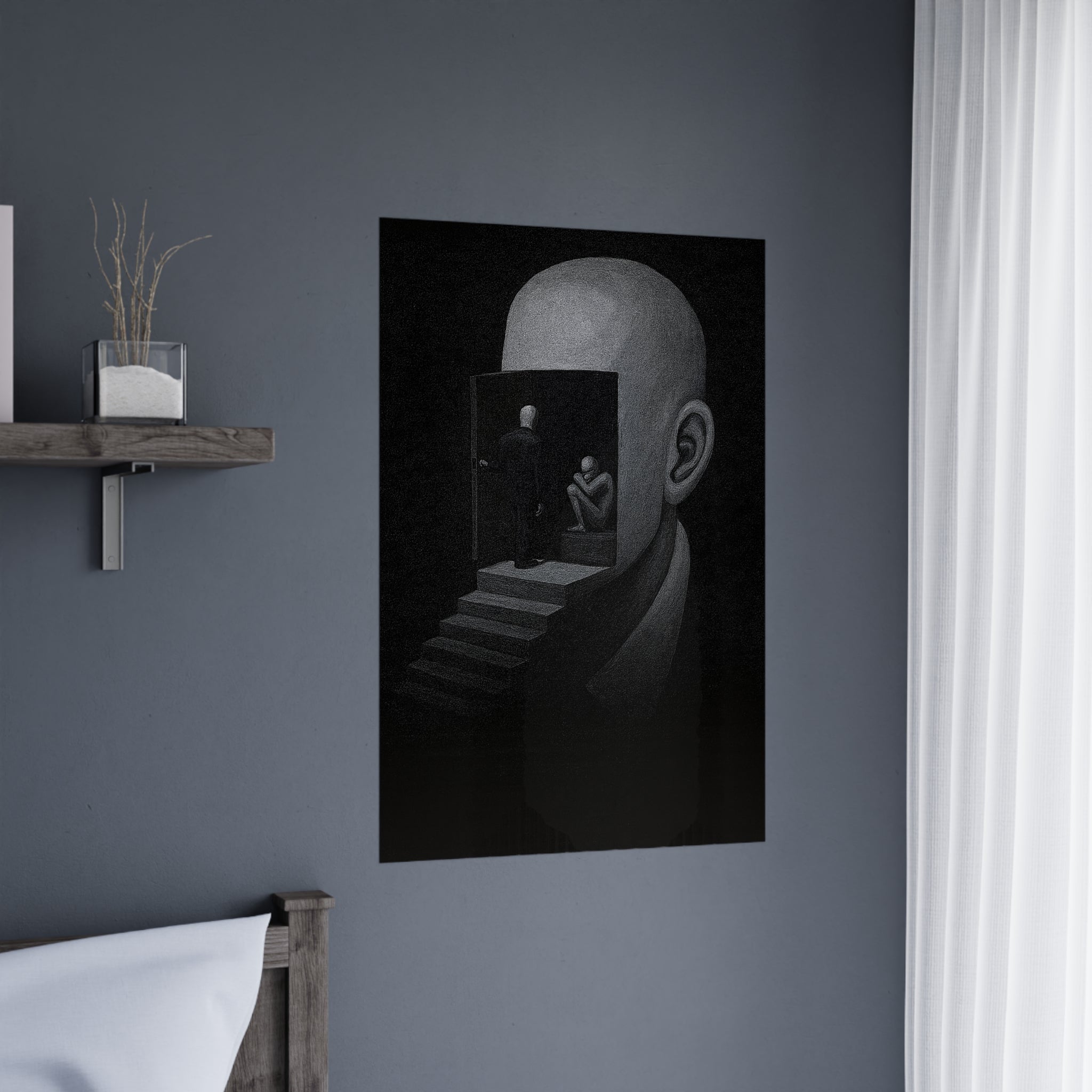 Surreal Minimalist Wall Art - Mind Escape Black and White Modern Poster