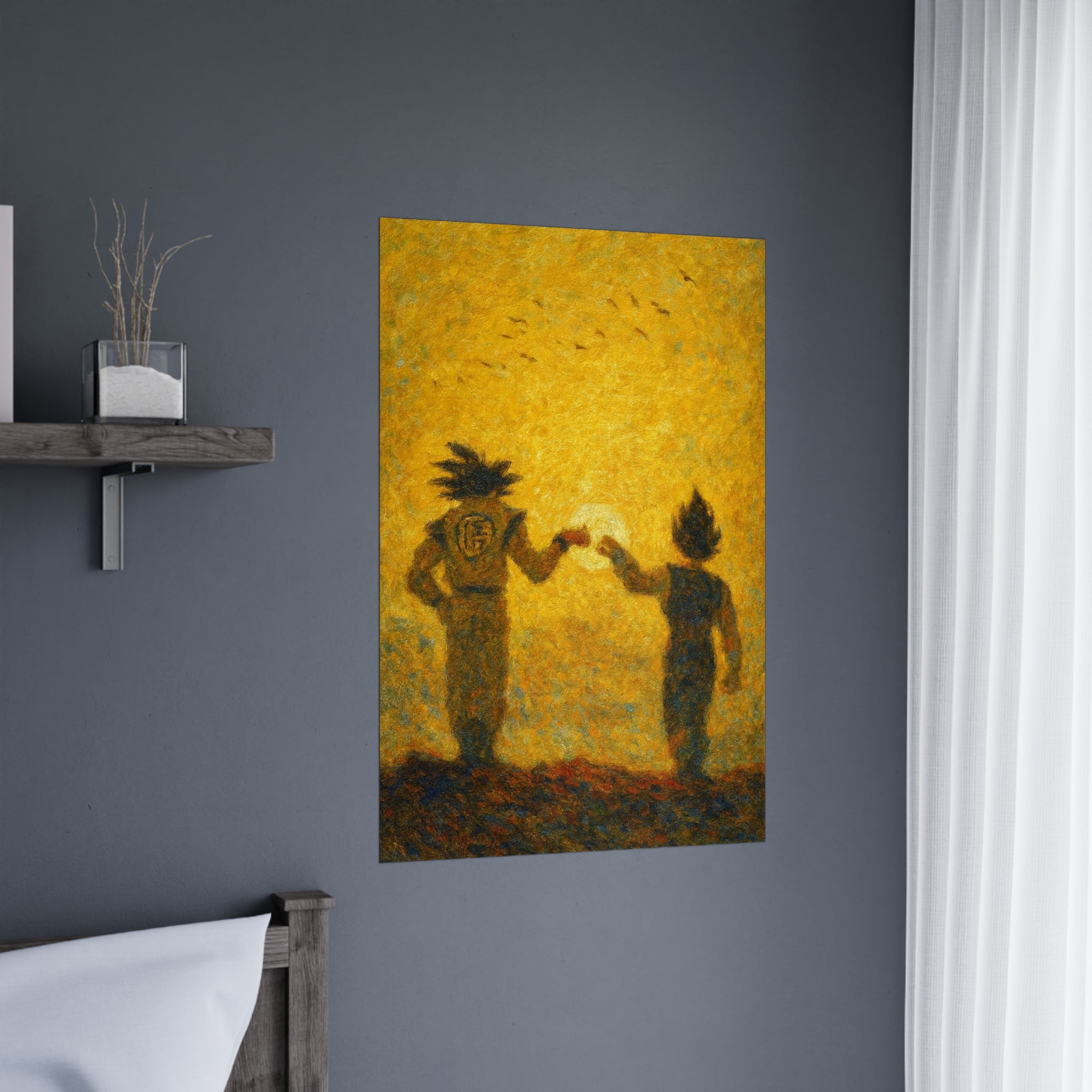 Saiyan Duo Wall Art – Legendary Warriors Fist Bump Poster | Anime Room Decor Print