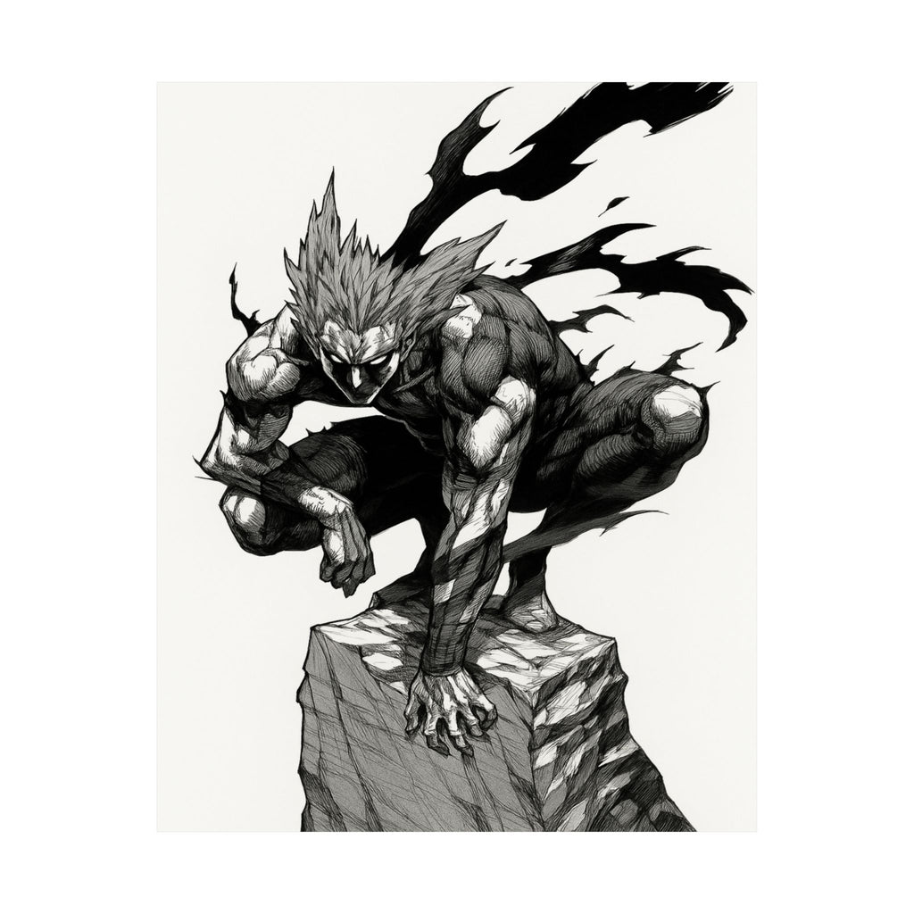 Hero Hunter Wall Art – Dynamic Anime Poster | Monochrome Strength Illustration