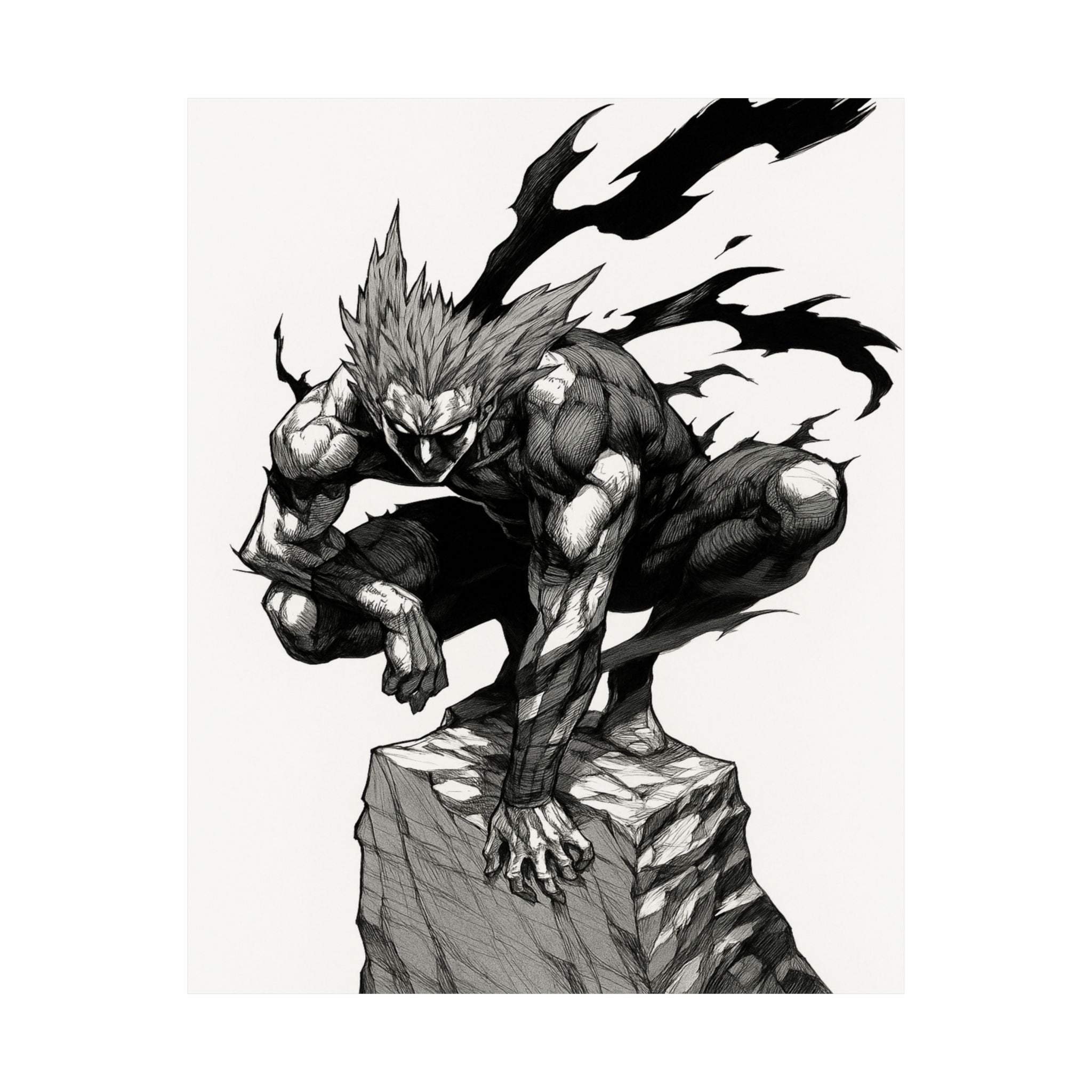 Hero Hunter Wall Art – Dynamic Anime Poster | Monochrome Strength Illustration