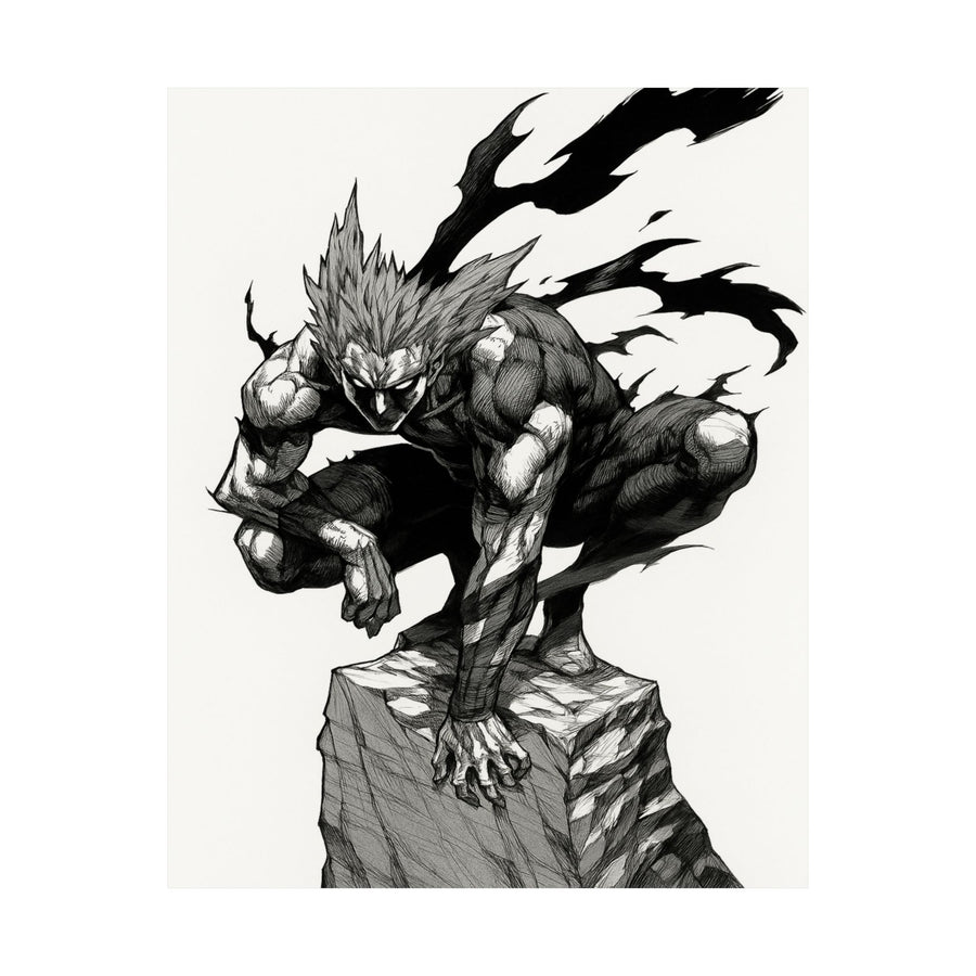 Hero Hunter Wall Art – Dynamic Anime Poster | Monochrome Strength Illustration