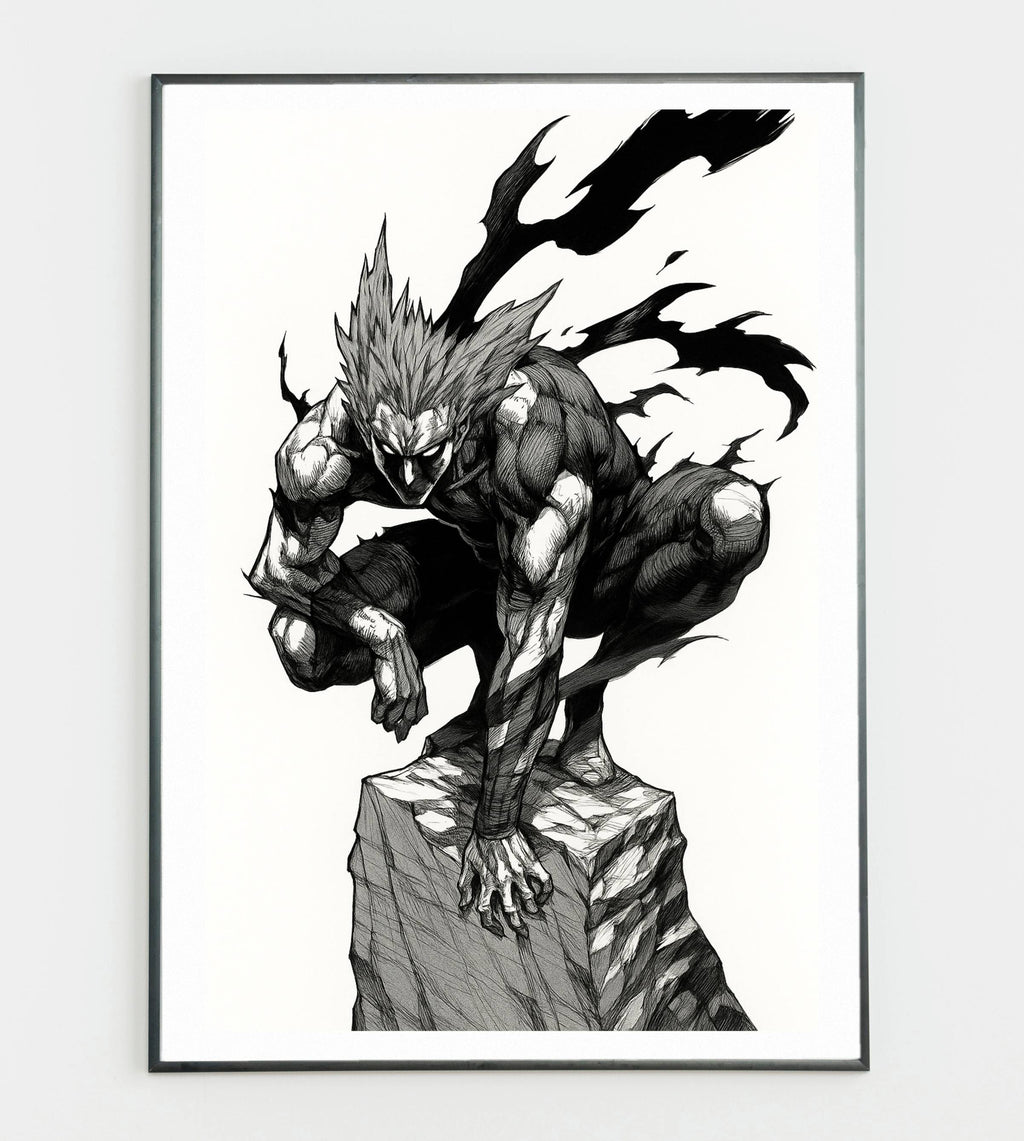 Hero Hunter Wall Art – Dynamic Anime Poster | Monochrome Strength Illustration
