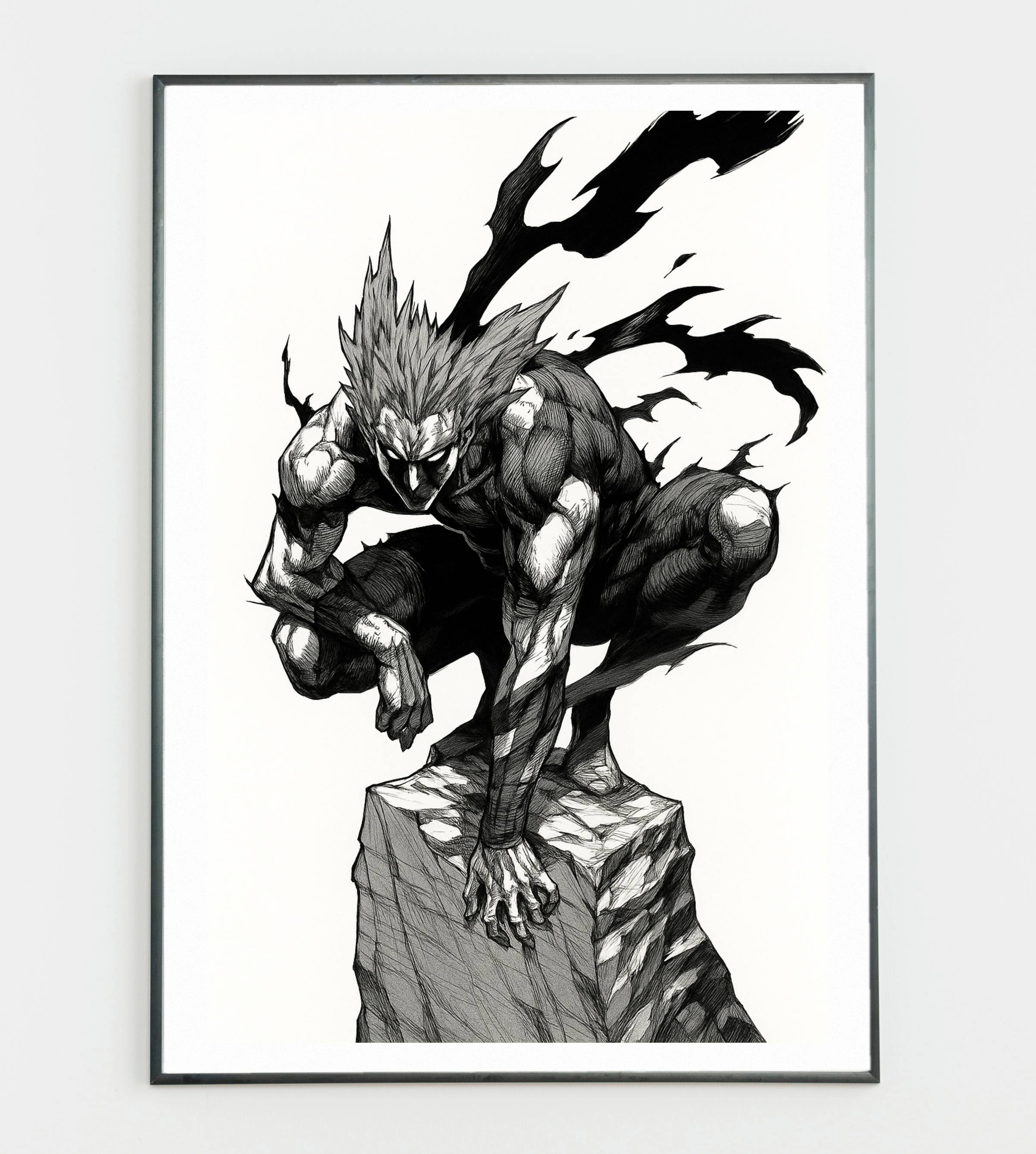 Hero Hunter Wall Art – Dynamic Anime Poster | Monochrome Strength Illustration