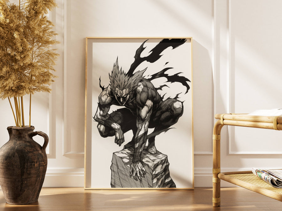 Hero Hunter Wall Art – Dynamic Anime Poster | Monochrome Strength Illustration