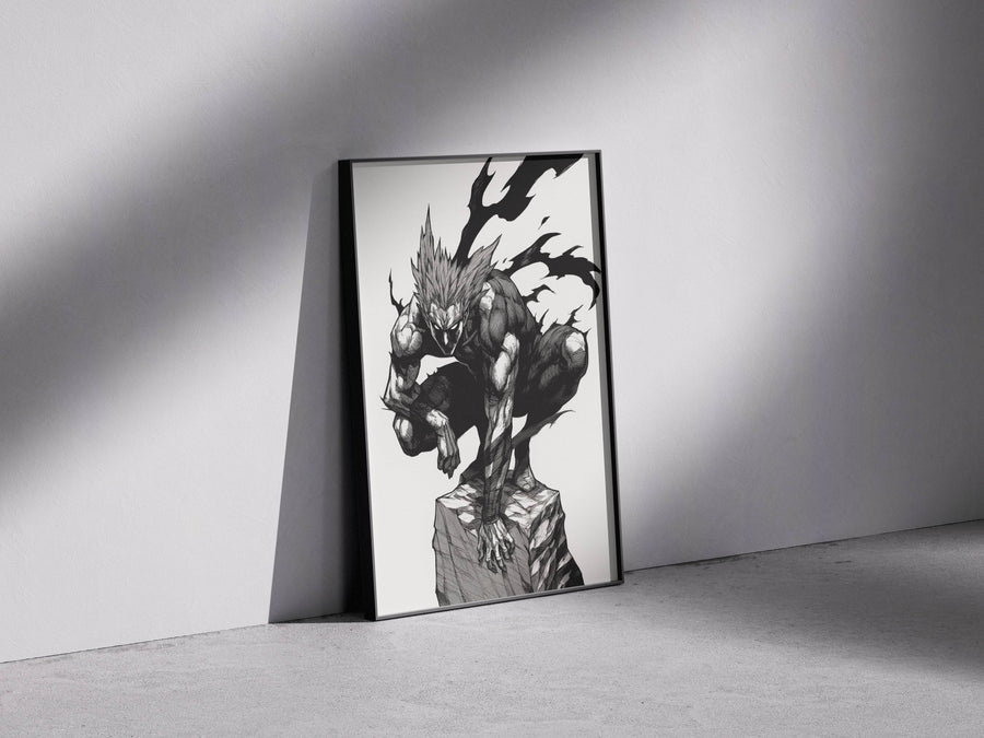 Hero Hunter Wall Art – Dynamic Anime Poster | Monochrome Strength Illustration