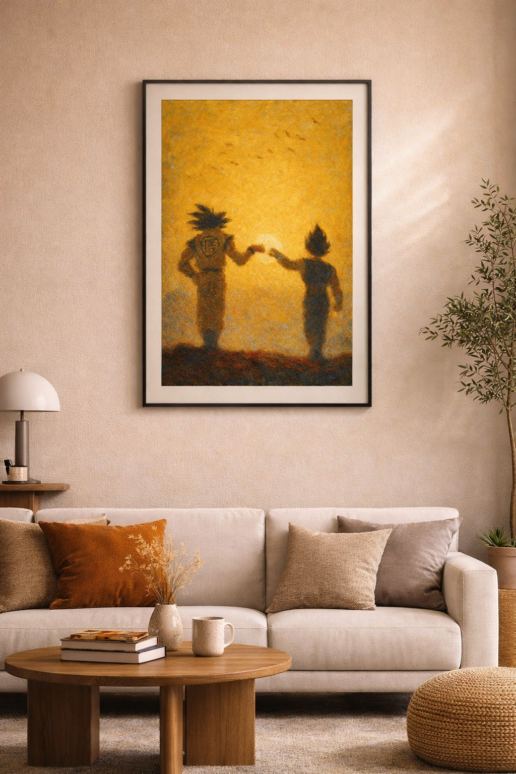 Saiyan Duo Wall Art – Legendary Warriors Fist Bump Poster | Anime Room Decor Print