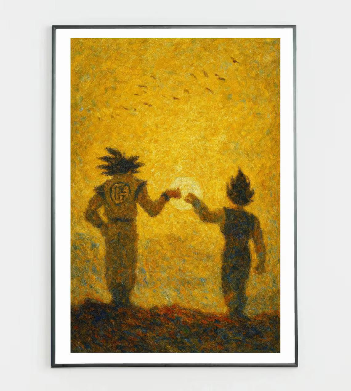 Saiyan Duo Wall Art – Legendary Warriors Fist Bump Poster | Anime Room Decor Print