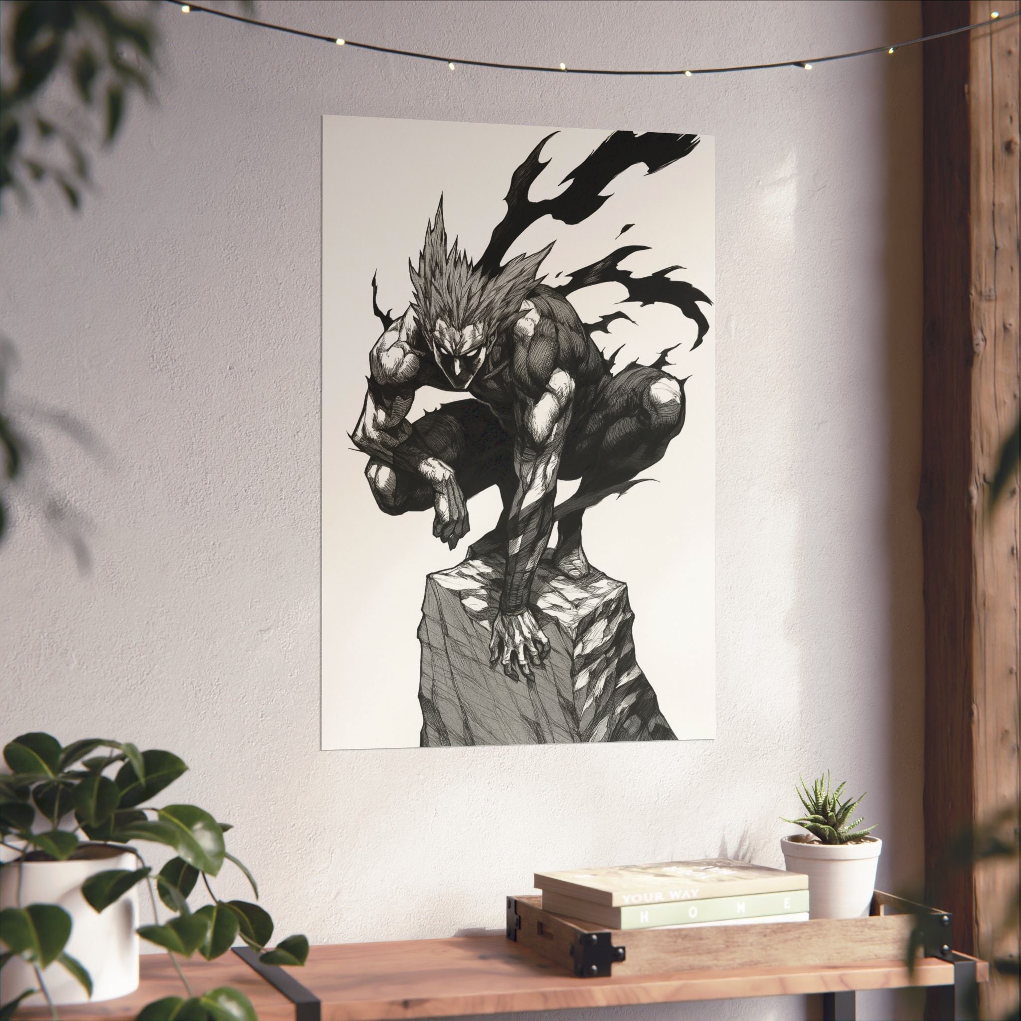 Hero Hunter Wall Art – Dynamic Anime Poster | Monochrome Strength Illustration