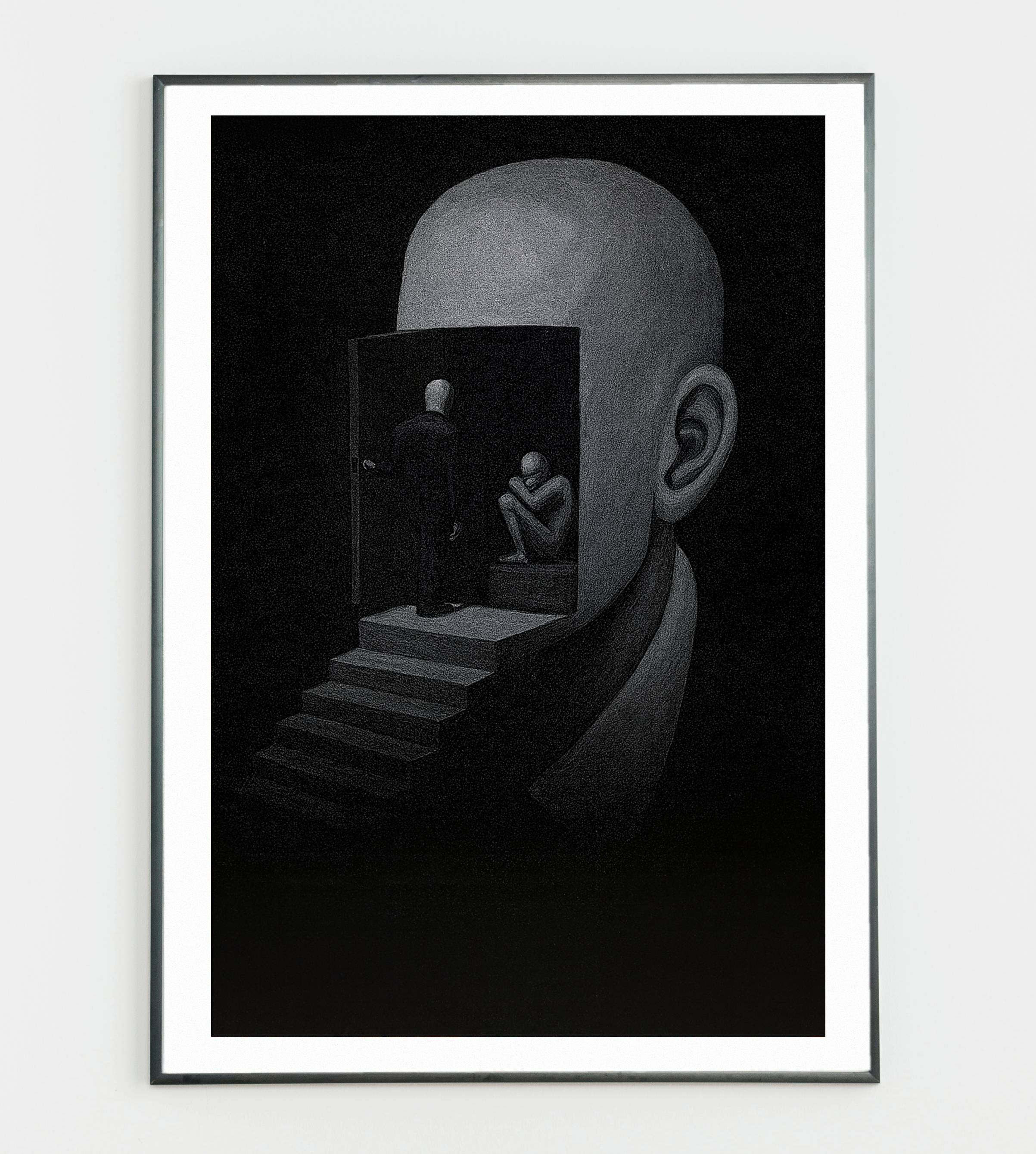 Surreal Minimalist Wall Art - Mind Escape Black and White Modern Poster