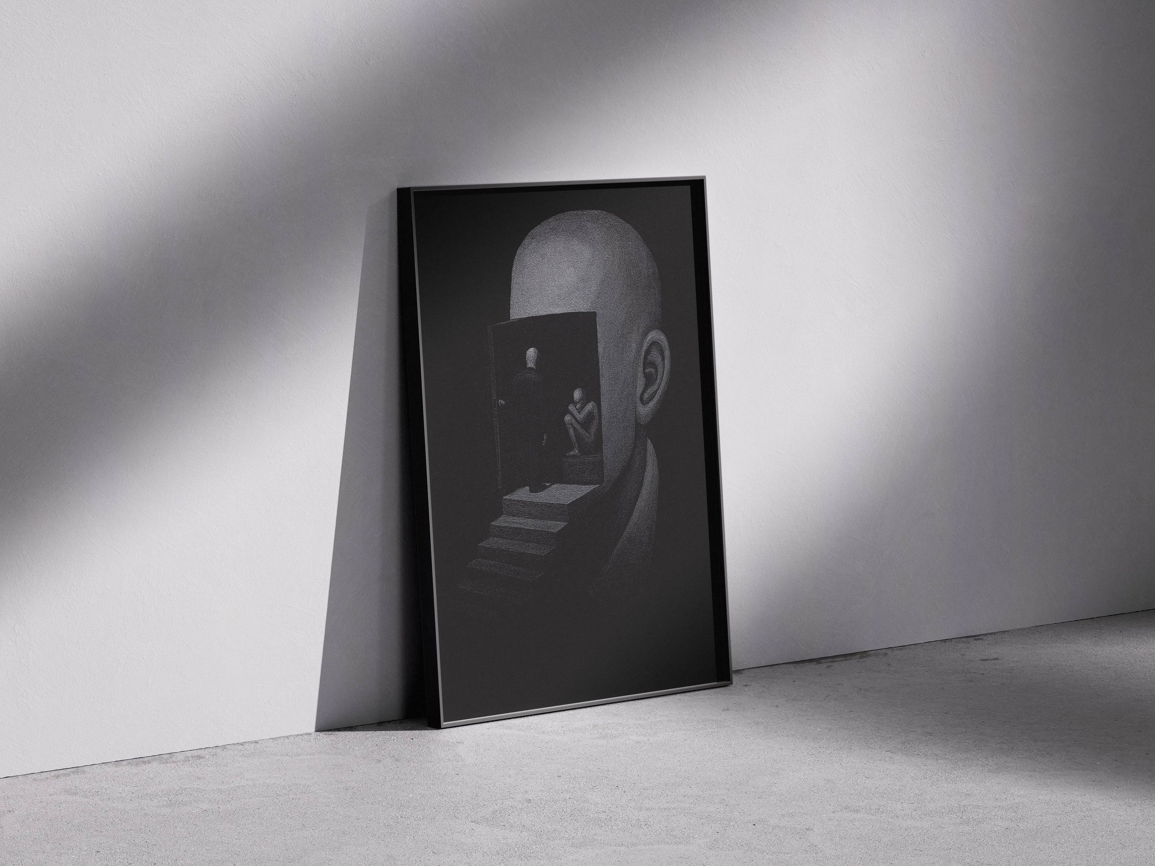 Surreal Minimalist Wall Art - Mind Escape Black and White Modern Poster